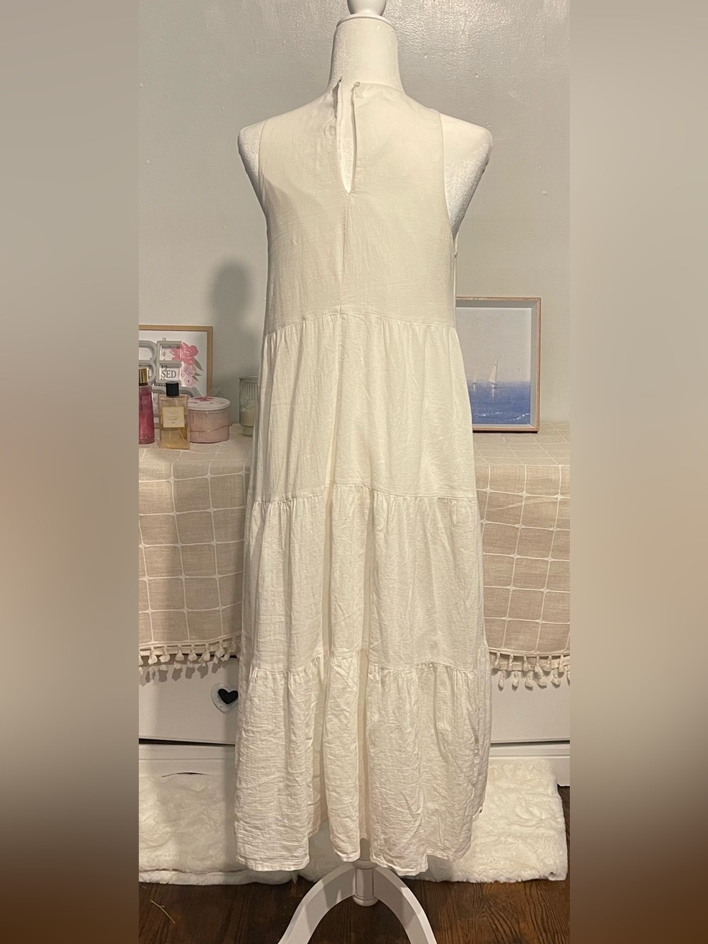 Sleeveless White Tiered Maxi Dress - Casual Summer Dress size S 100% cotton - Picture 11 of 14